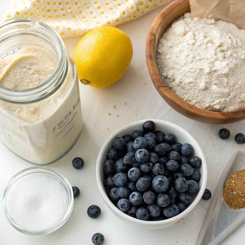How to Make the Best Lemon Blueberry Sourdough Bread at Home 12 Ingredients for lemon blueberry sourdough bread arranged on a table