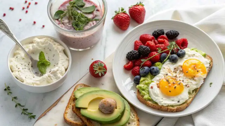 High-Protein Breakfast Spread with Yogurt, Eggs, and Avocado Toast